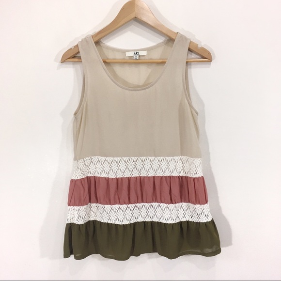 Ya Silk Ruffle Lace Tiered Neapolitan Tank Small